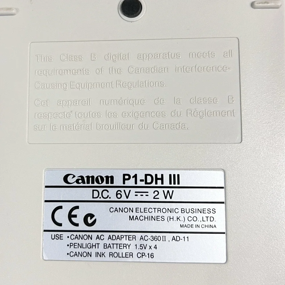 Vtg Canon P1-DH III Printing Calculator Palm Printer‎ w/ AC Adapter Tested Works